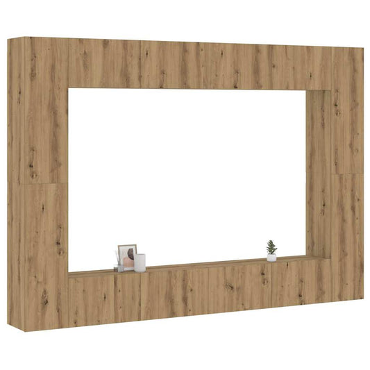 Set Mobile TV 8 pz Montato a Parete Rovere in Legno Multistrato | homemem39