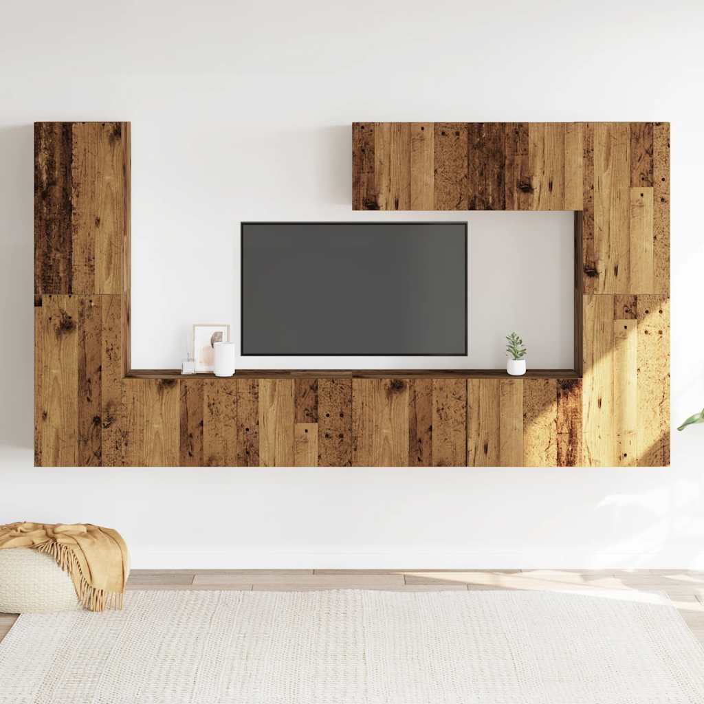 Mobili TV a Parete 7 pz Legno Antico in Legno Multistrato