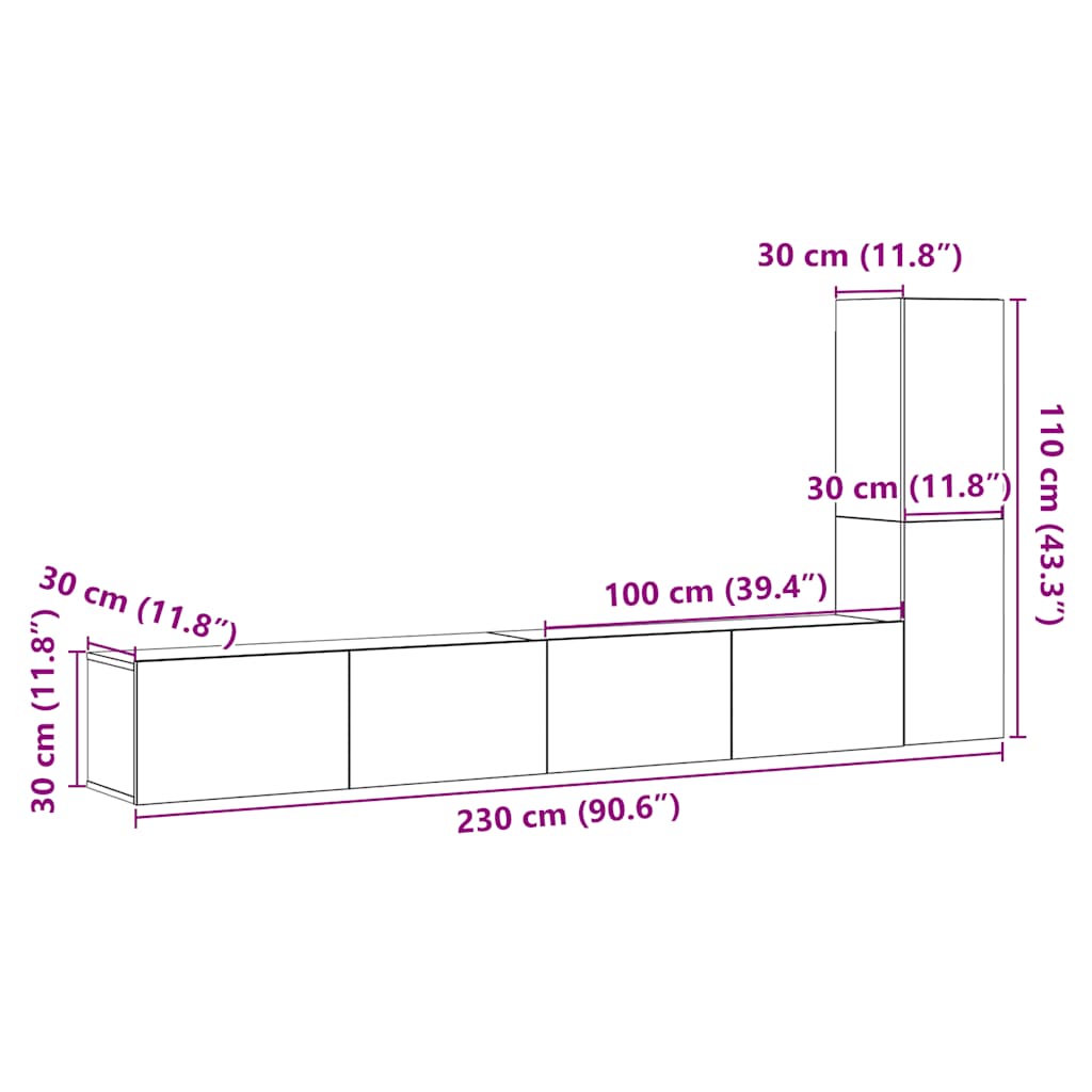 Mobili TV a Parete 3 pz Legno Antico in Legno Multistrato - homemem39