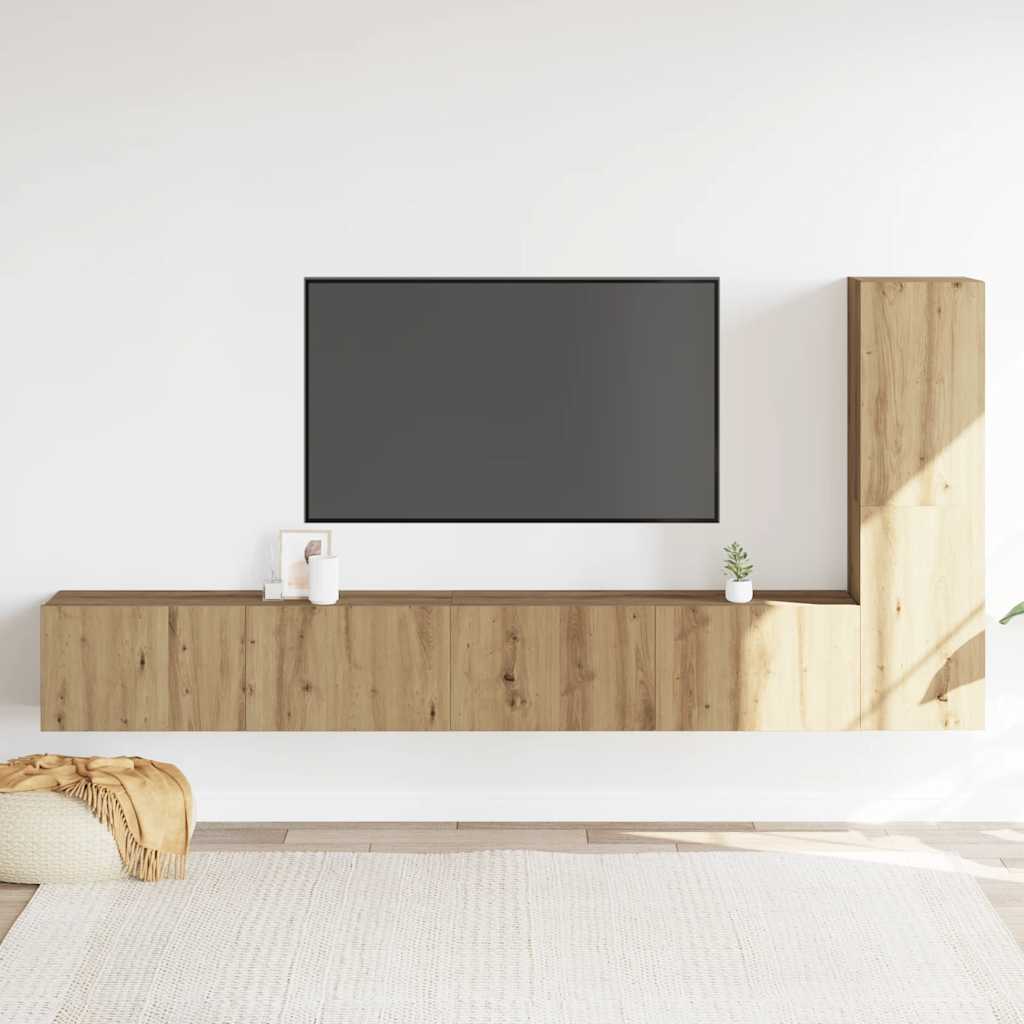Mobili TV a Parete 3 pz Rovere Artigianale in Legno Multistrato