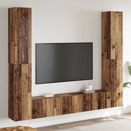 Mobili TV a Parete 6 pz Legno Vecchio Legno Multistrato