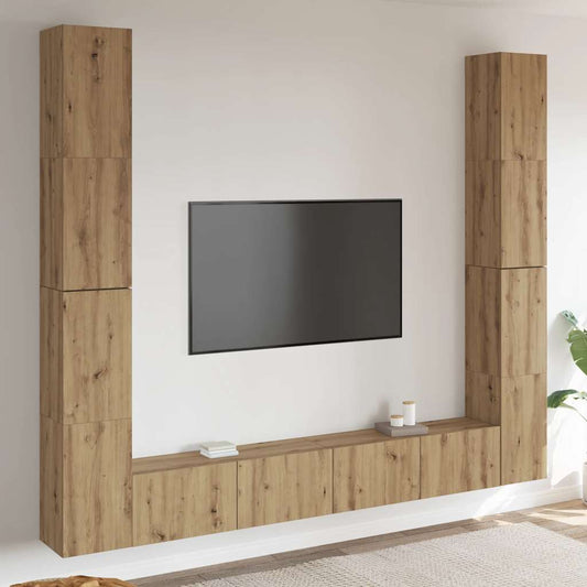 Mobili TV a Parete 6 pz Rovere Artigianale Legno Multistrato