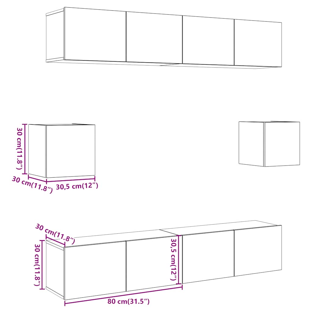 Set Mobile TV 6 pz Montato a Parete Legno Antico in Truciolato