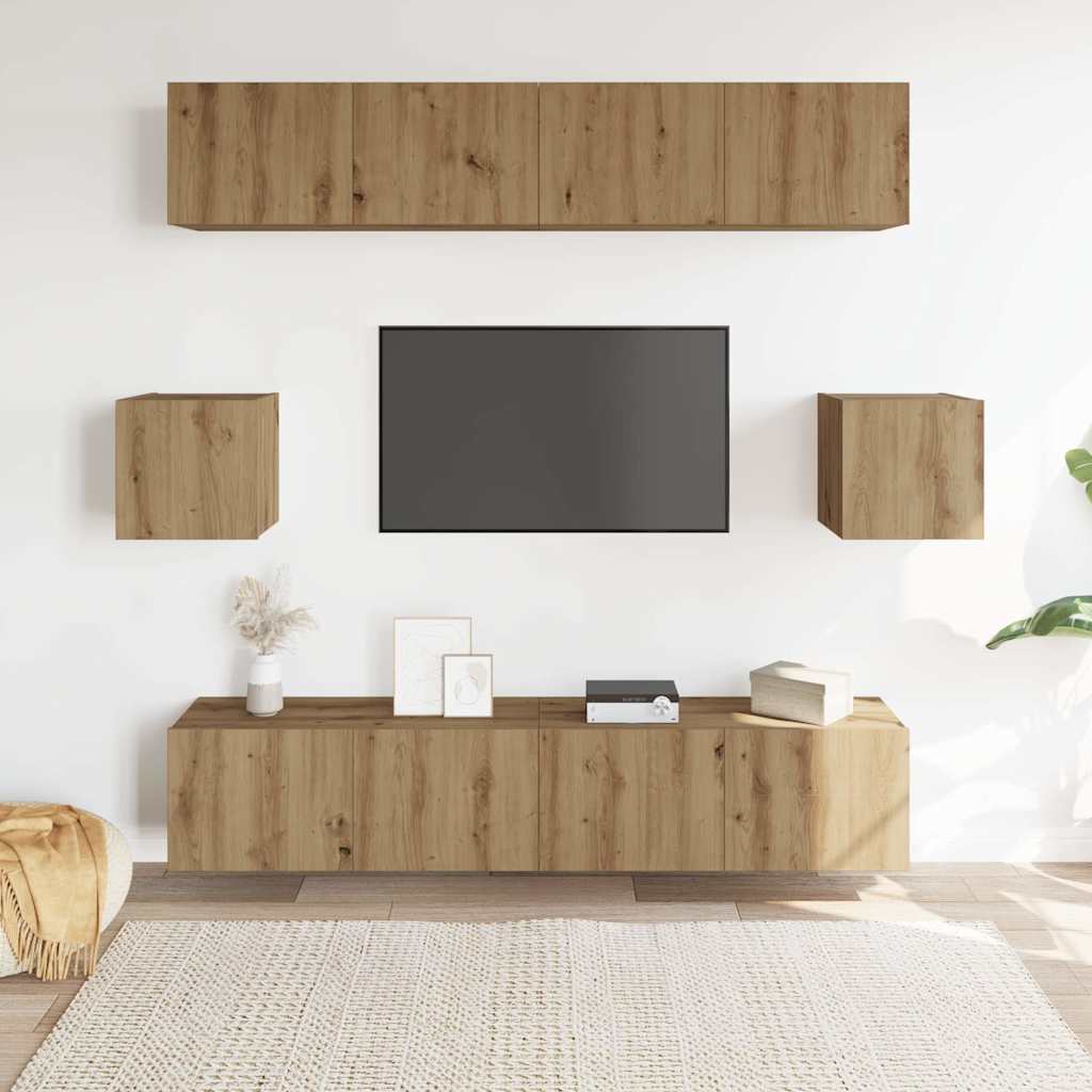 Set Mobile TV 6 pz Montato a Parete Rovere in Legno Multistrato - homemem39