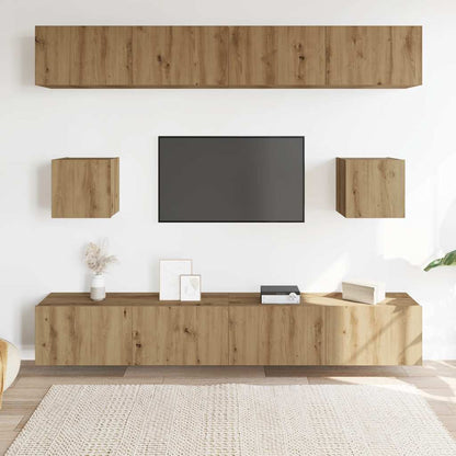 Set Mobile TV 6 pz Montato a Parete Rovere in Legno Multistrato
