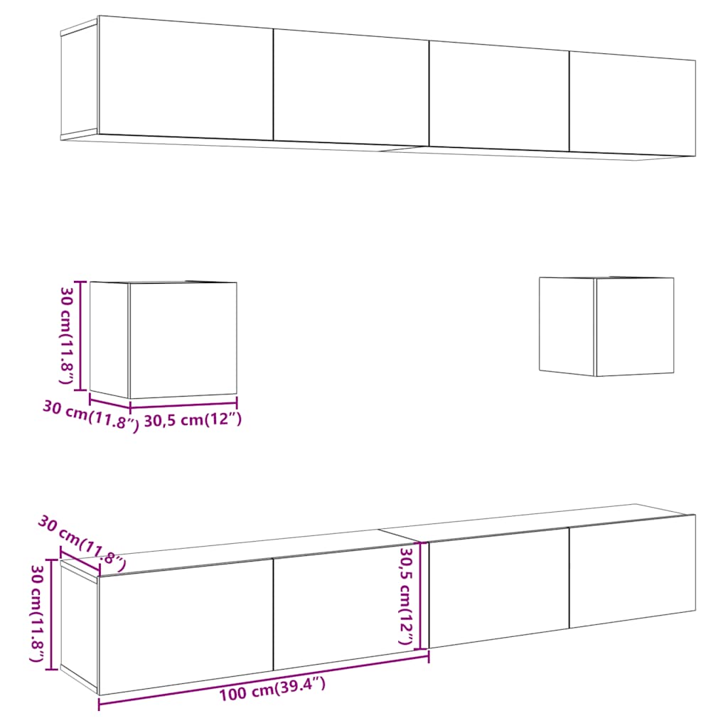 Set Mobile TV 6 pz Montato a Parete Rovere in Legno Multistrato - homemem39
