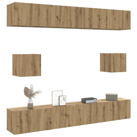 Set Mobile TV 6 pz Montato a Parete Rovere in Legno Multistrato - homemem39