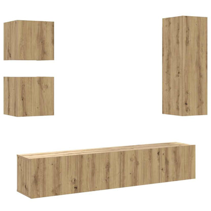 Set Mobile TV 5 pz Montato a Parete Rovere in Legno Multistrato | homemem39