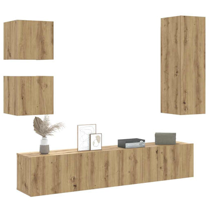Set Mobile TV 5 pz Montato a Parete Rovere in Legno Multistrato | homemem39