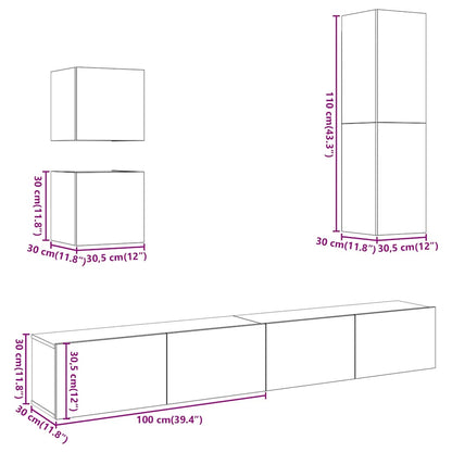 Set Mobile TV 5 pz Montato a Parete Legno Antico in Truciolato