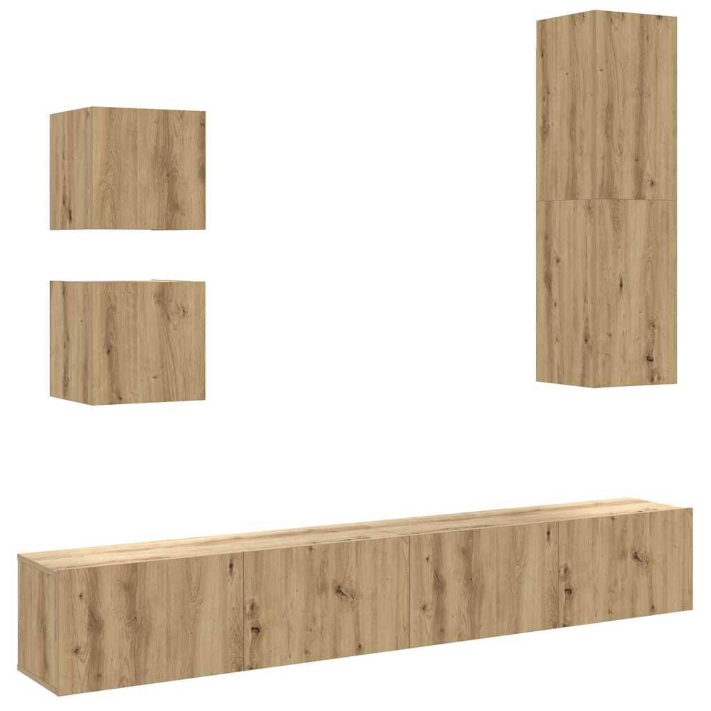 Set Mobile TV 5 pz Montato a Parete Rovere in Legno Multistrato | homemem39