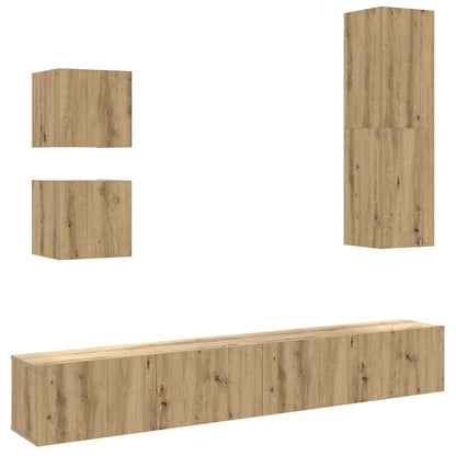 Set Mobile TV 5 pz Montato a Parete Rovere in Legno Multistrato | homemem39