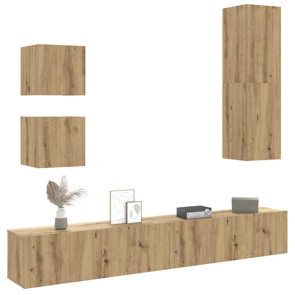 Set Mobile TV 5 pz Montato a Parete Rovere in Legno Multistrato | homemem39