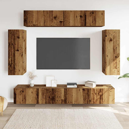 Set Mobile TV 6 pz Montato a Parete Legno Antico in Truciolato - homemem39