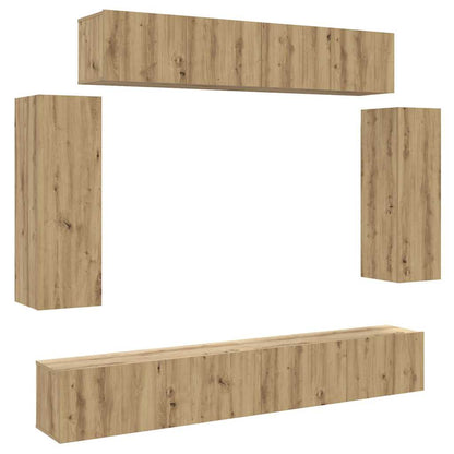 Set Mobile TV 6 pz Montato a Parete Rovere in Legno Multistrato - homemem39