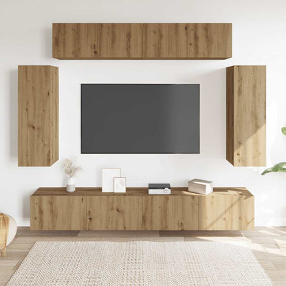 Set Mobile TV 6 pz Montato a Parete Rovere in Legno Multistrato