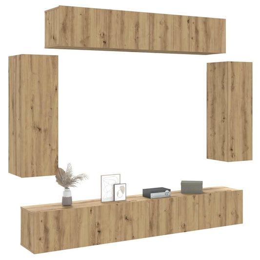 Set Mobile TV 6 pz Montato a Parete Rovere in Legno Multistrato - homemem39