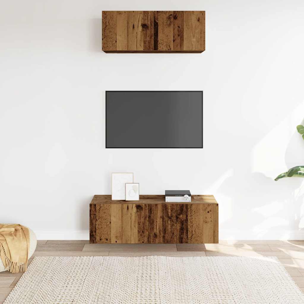 Set Mobile TV 2 pz Montato a Parete Legno Antico in Truciolato - homemem39