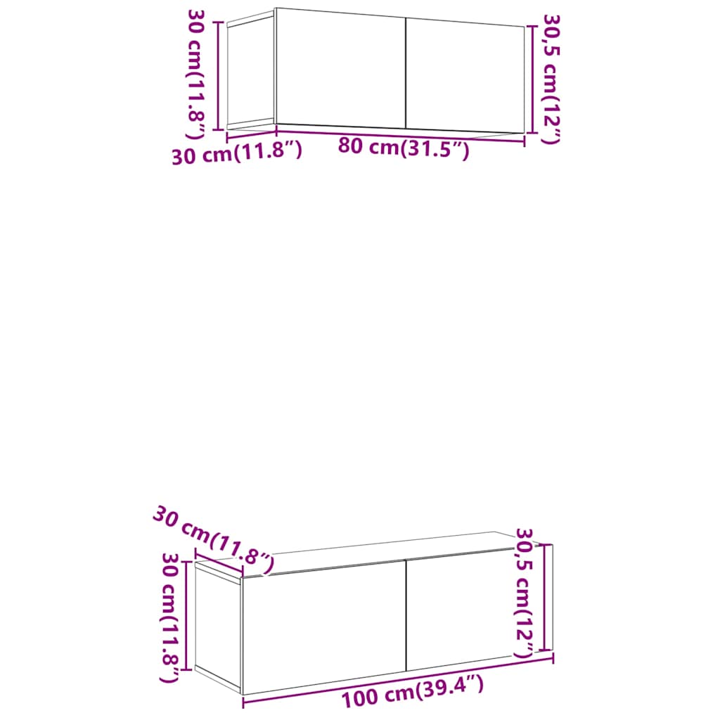 Set Mobile TV 2 pz Montato a Parete Legno Antico in Truciolato