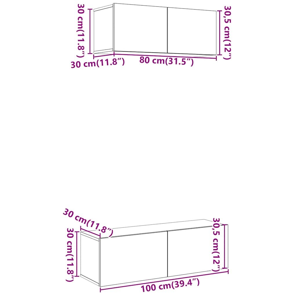 Set Mobile TV 2 pz Montato a Parete Rovere in Legno Multistrato - homemem39