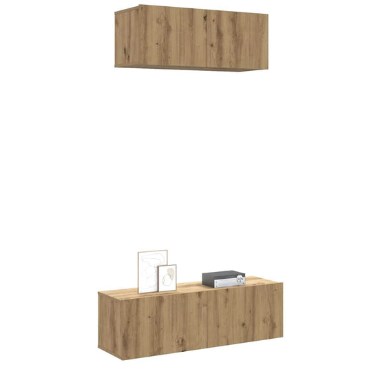 Set Mobile TV 2 pz Montato a Parete Rovere in Legno Multistrato - homemem39