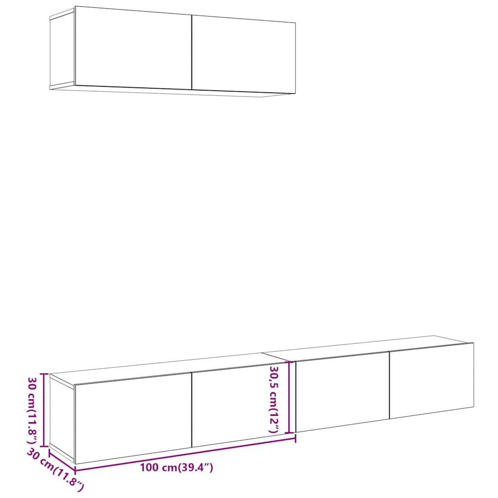 Mobili TV a Parete 3 pz Legno Antico 100x30x30 cm in Truciolato - homemem39