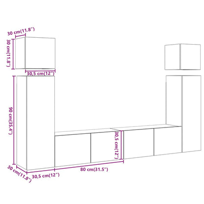 Set Mobile TV 8 pz Montato a Parete Legno Antico in Truciolato