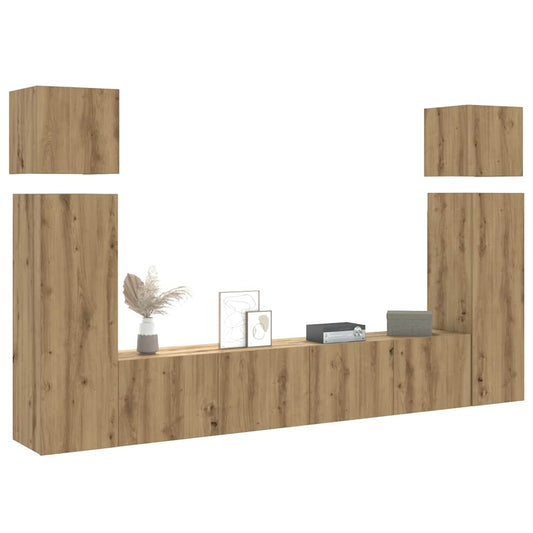 Set Mobile TV 8 pz Montato a Parete Rovere in Legno Multistrato | homemem39