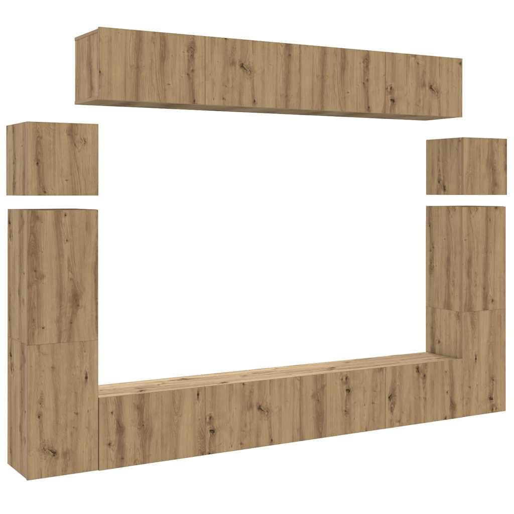 Set Mobile TV 8 pz Montato a Parete Rovere in Legno Multistrato | homemem39