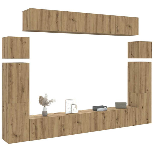Set Mobile TV 8 pz Montato a Parete Rovere in Legno Multistrato