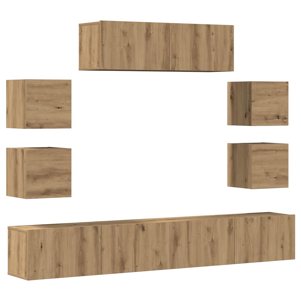 Set Mobile TV 7 pz Montato a Parete Rovere in Legno Multistrato - homemem39