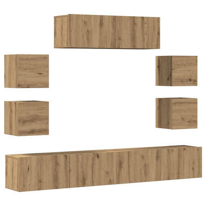 Set Mobile TV 7 pz Montato a Parete Rovere in Legno Multistrato - homemem39