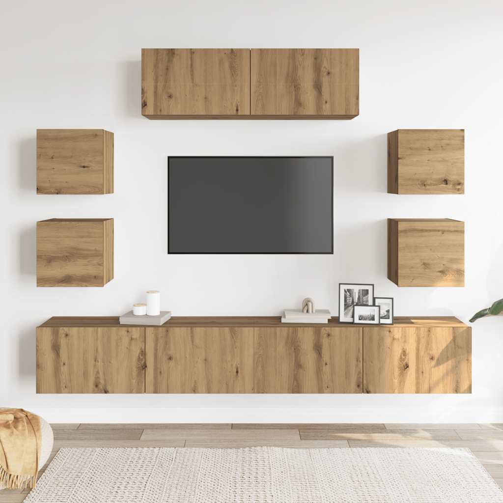 Set Mobile TV 7 pz Montato a Parete Rovere in Legno Multistrato - homemem39