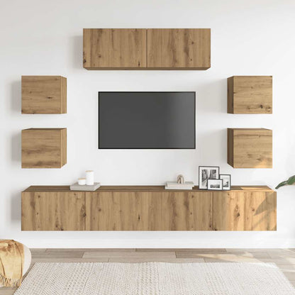 Set Mobile TV 7 pz Montato a Parete Rovere in Legno Multistrato - homemem39