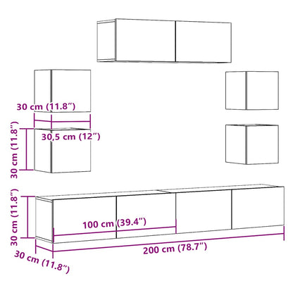 Set Mobile TV 7 pz Montato a Parete Rovere in Legno Multistrato - homemem39