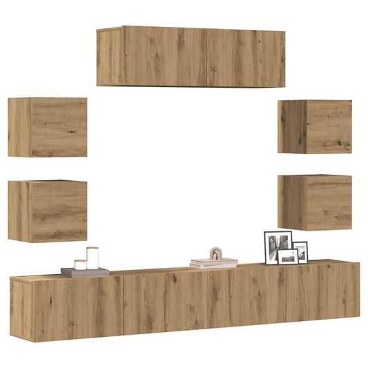 Set Mobile TV 7 pz Montato a Parete Rovere in Legno Multistrato - homemem39