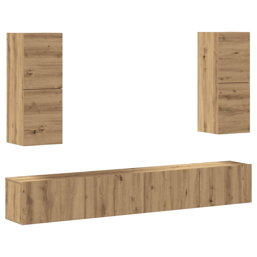 Set Mobile TV 4 pz Montato a Parete Rovere in Legno Multistrato - homemem39