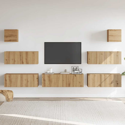 Set Mobile TV 7 pz Montato a Parete Rovere in Legno Multistrato - homemem39