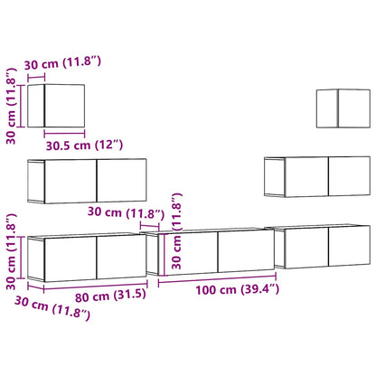 Set Mobile TV 7 pz Montato a Parete Rovere in Legno Multistrato - homemem39