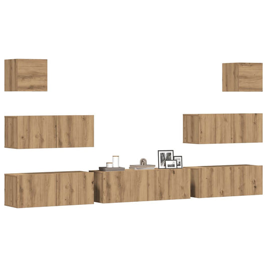 Set Mobile TV 7 pz Montato a Parete Rovere in Legno Multistrato