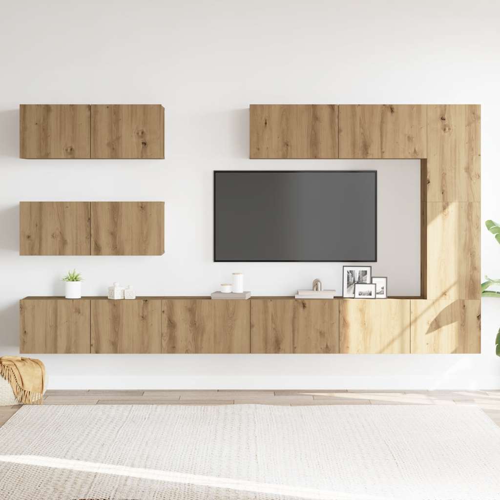Set Mobile TV 7 pz Montato a Parete Rovere in Legno Multistrato - homemem39