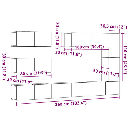 Set Mobile TV 7 pz Montato a Parete Rovere in Legno Multistrato - homemem39
