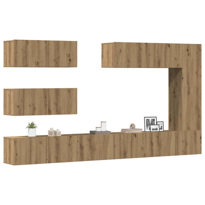 Set Mobile TV 7 pz Montato a Parete Rovere in Legno Multistrato - homemem39