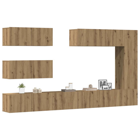 Set Mobile TV 7 pz Montato a Parete Rovere in Legno Multistrato - homemem39