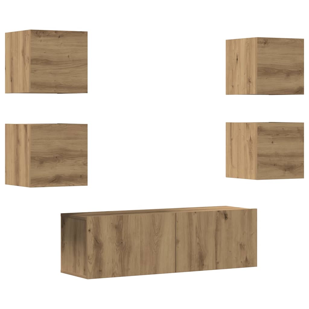 Set Mobile TV 5 pz Montato a Parete Rovere in Legno Multistrato - homemem39