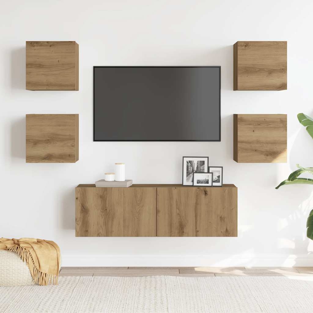 Set Mobile TV 5 pz Montato a Parete Rovere in Legno Multistrato - homemem39
