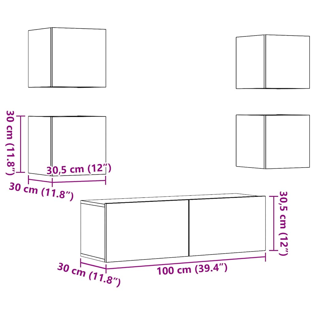Set Mobile TV 5 pz Montato a Parete Rovere in Legno Multistrato - homemem39