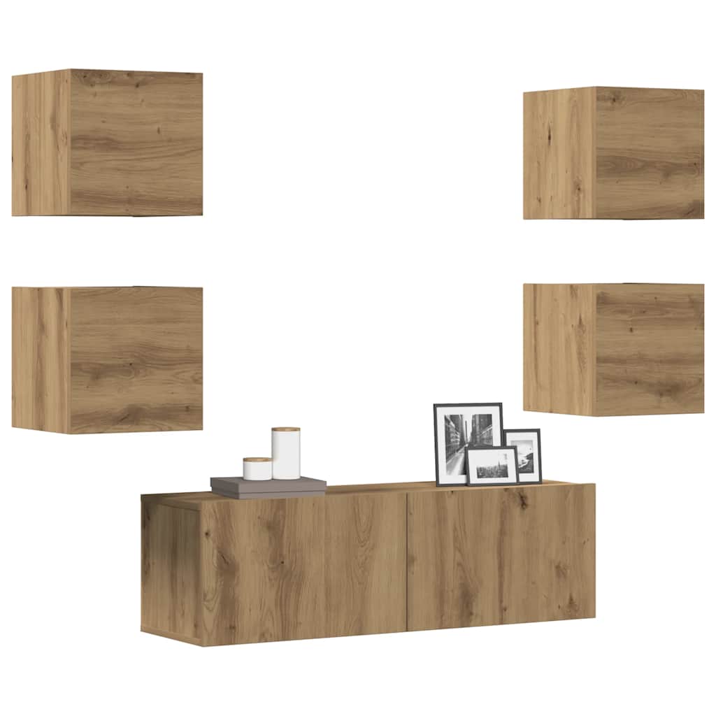 Set Mobile TV 5 pz Montato a Parete Rovere in Legno Multistrato - homemem39