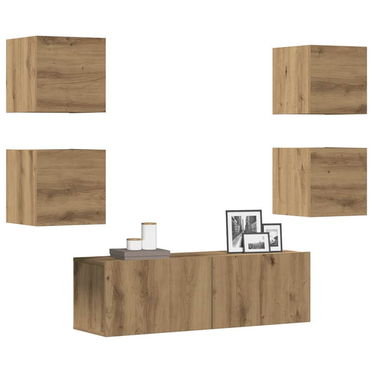 Set Mobile TV 5 pz Montato a Parete Rovere in Legno Multistrato - homemem39