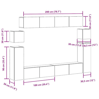 Set Mobile TV 8 pz Montato a Parete Legno Antico in Truciolato - homemem39